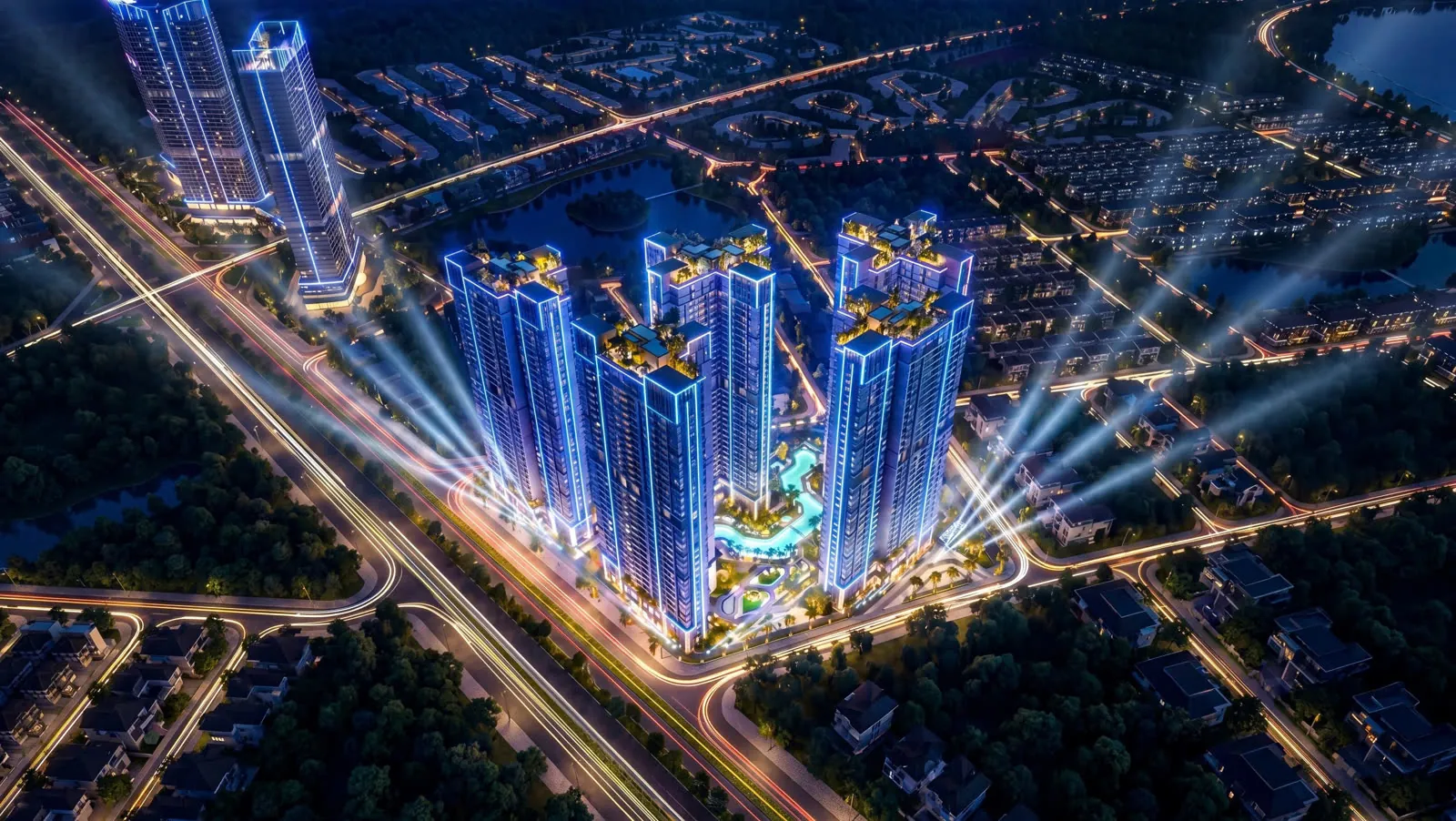 Phân khu Avenue nhìn từ sông Hồng với bến du thuyền