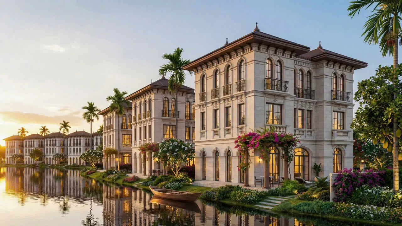 Onsen Villas bên hồ về đêm