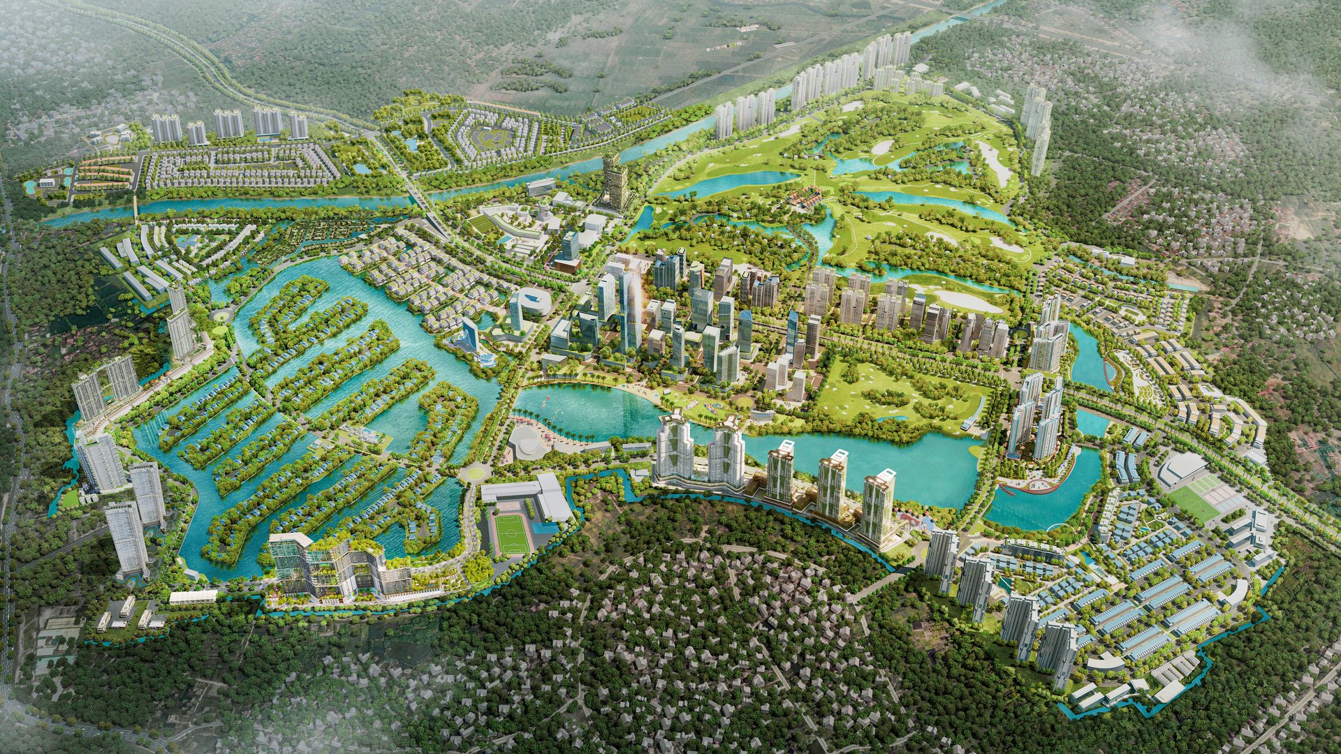 Bản đồ tổng thể các phân khu Ecopark Văn Giang nhìn từ trên cao